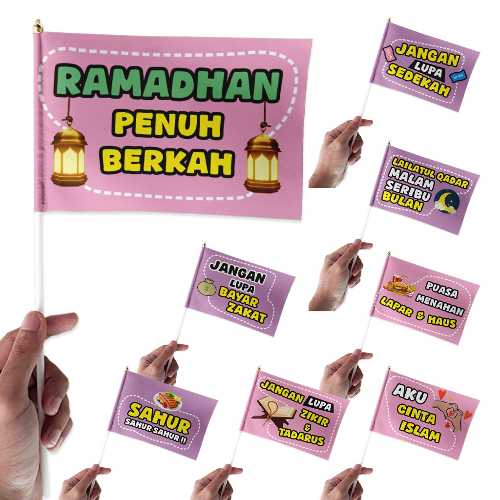 Bendera Tangan Tema Marhaban Ya Ramadhan Pawai Anak Sekolah Paud Sd Tk ( Puasa hari raya Idul Fitri 