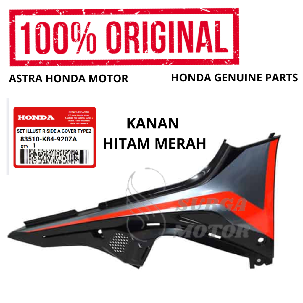 Cover Sambungan Body Kanan Hitam Merah Tipe 2 CRF 150L Original Honda AHM 83510-K84-920ZA Set Illust