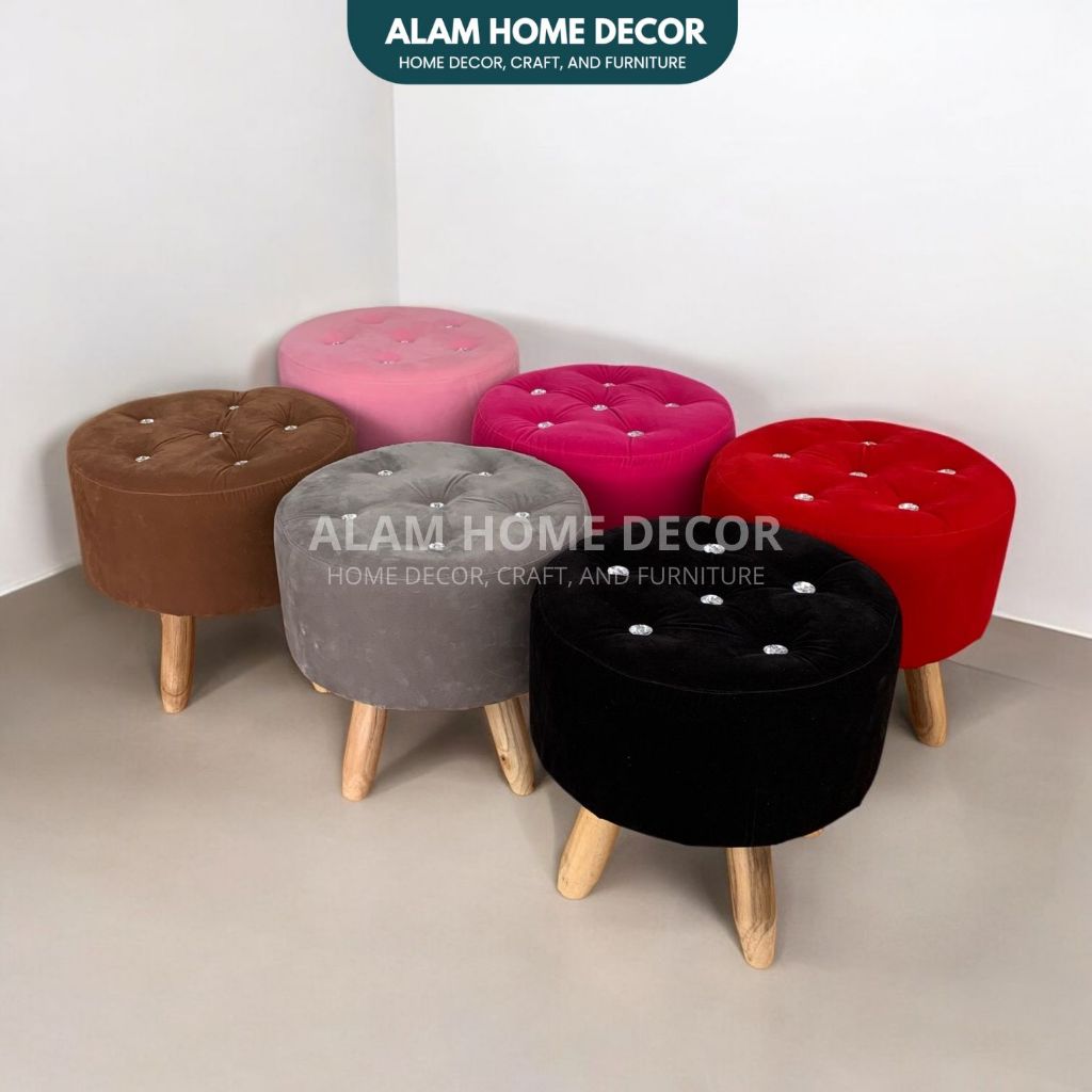 Sofa Stool Kancing Bulat Ruang Tamu Minimalis Kursi Stool Bangku