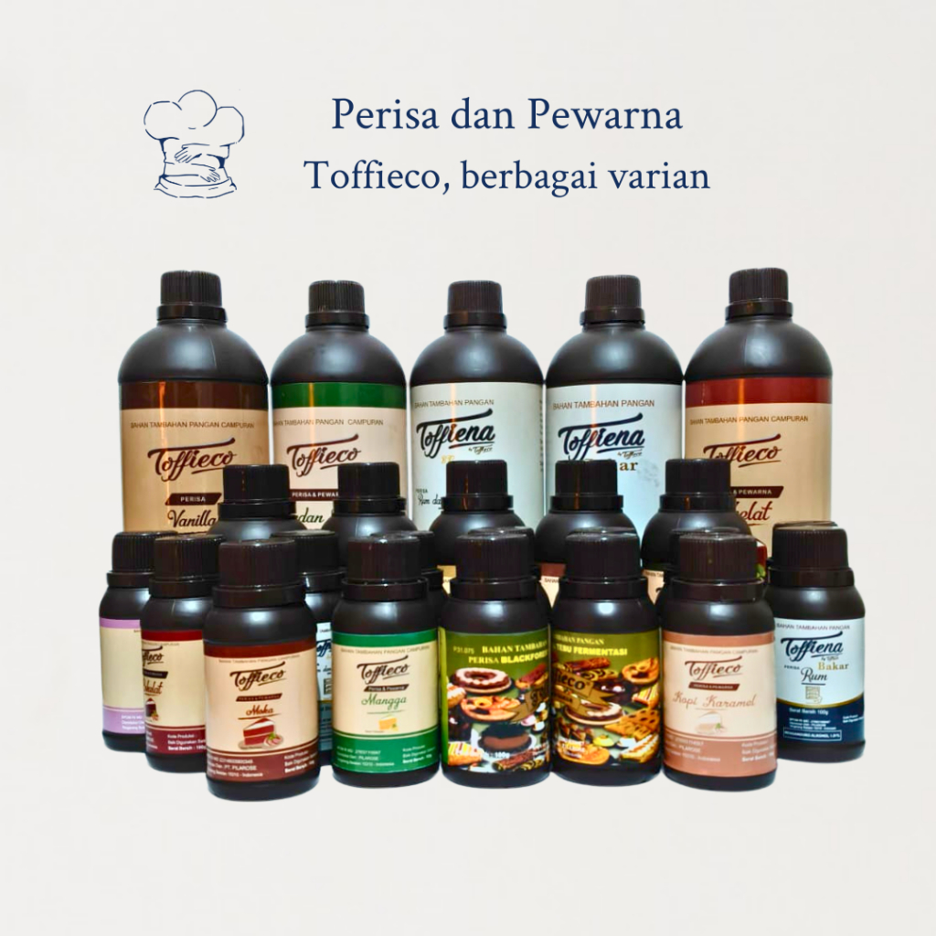 

Toffieco Pasta & Pewarna Makanan – 100ml, 250ml, 1L (Berbagai Rasa, Moka/Vanilla Butter/Pandan Wangi/Cokelat/Red Velvet/Rhum Bakar/Rhum Semprot/Dsb))