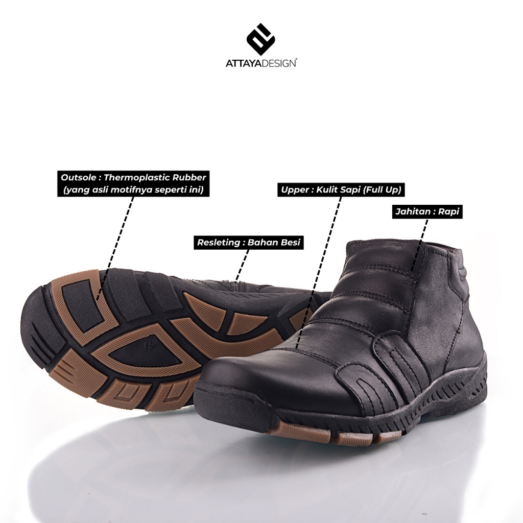 FREE ONGKIR ATTAYA DESIGN SEPATU PRIA BOOT FASHION KULIT ASLI ORIGINAL TANPA TALI STG021