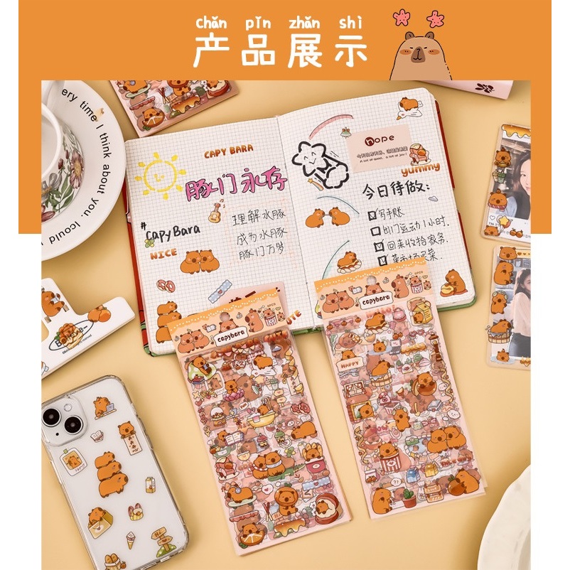 

Sticker Deco PET Motif Capybara Lucu isi 6 Lembar Sticker Kecil Kiss Cut