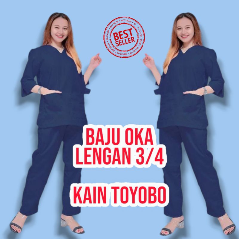 Baju oka seragam perawat medis lengan 3/4 panjang baju jaga medis baju ok kain toyobo