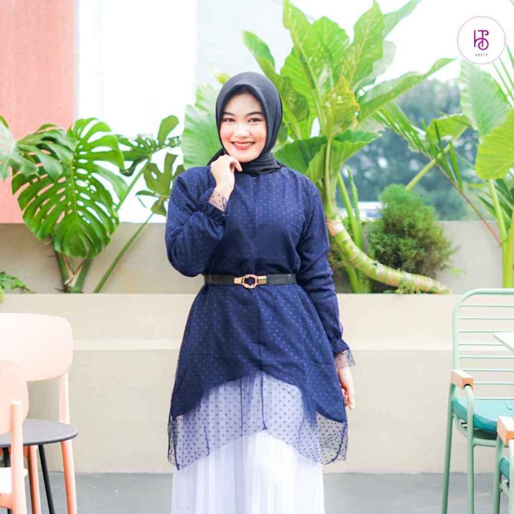 𝐇𝐄𝐒𝐓𝐘 Organza Penguin Tunik Wanita Mix Tile Casual Polos Mewah Panjang Tunik Kondangan Wanita Brukat
