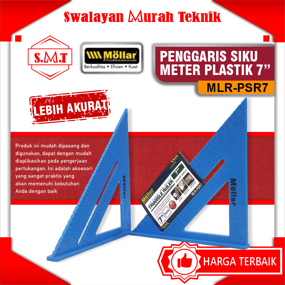 

Penggaris Siku Meter Plastik 7" MOLLAR PSR7 Triangle Ruler Tukang Kayu
