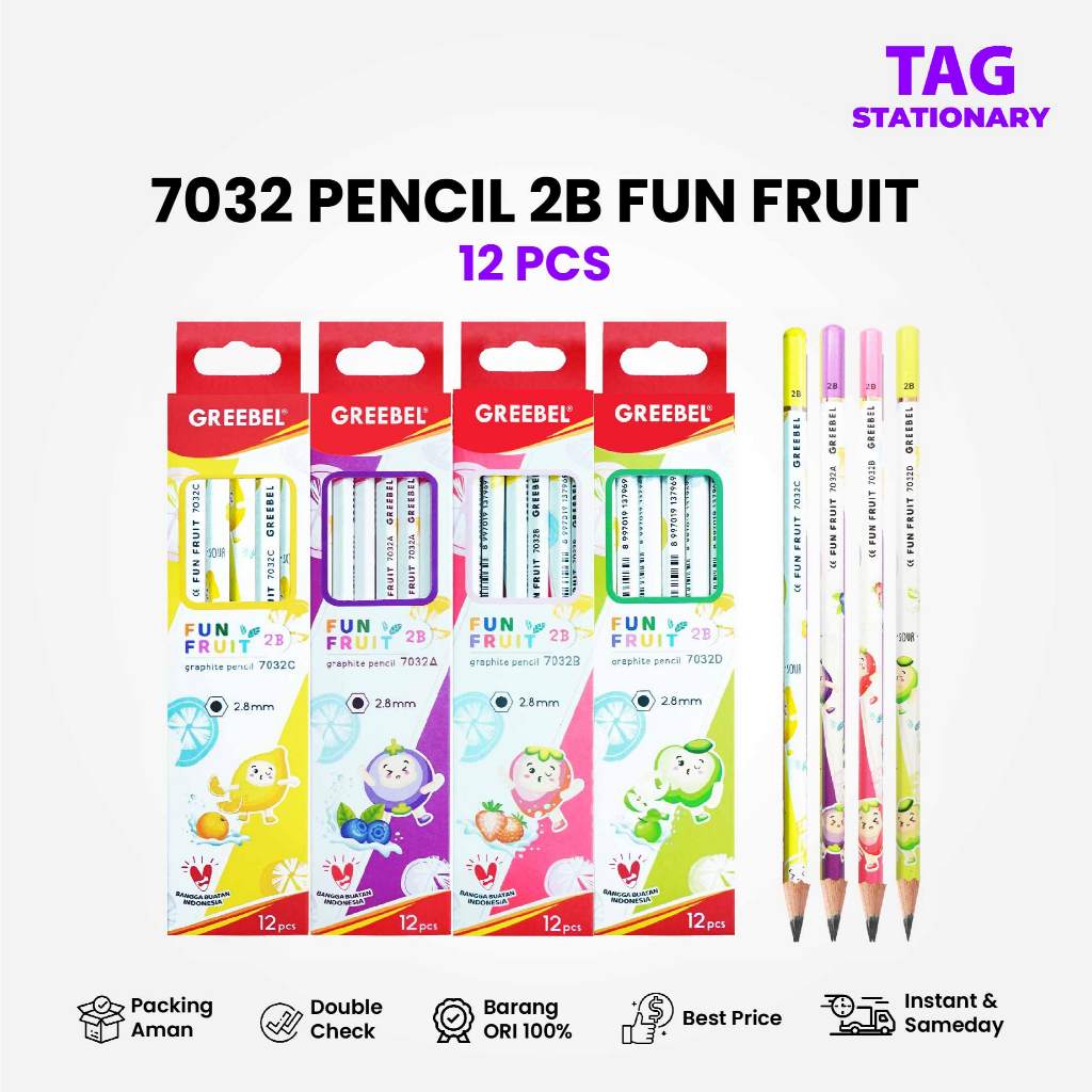 

GREEBEL Pensil Kayu 2B 7032 Fun Fruit (12PCS/SET) / Pensil Tulis Pensil Ujian Sekolah Pensil Krakter