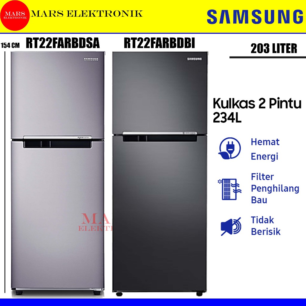 KULKAS SAMSUNG RT22FARBDSA / RT22FARBDBI -  234 LITER -  DIGITAL INVERTER - RT 22 FADBDSA / RT 22 FA