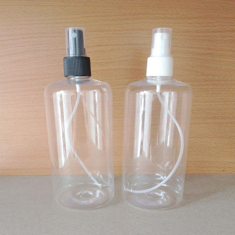 Botol Plastik Pet HS Neck 24 Clear Tutup Sprayer Putih | Botol Spray 500ml ( Tebal 33 Gr)