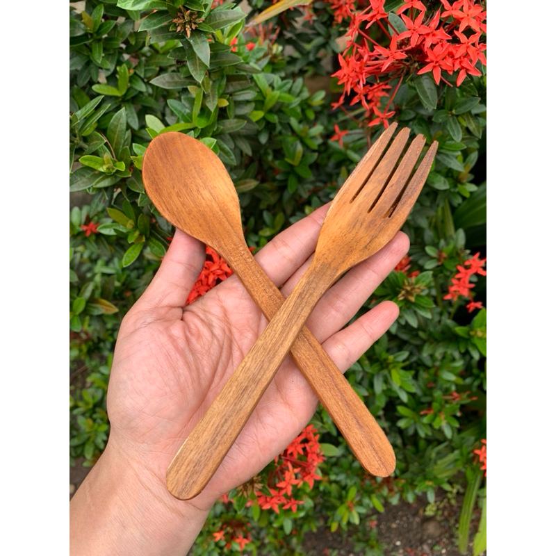 Sendok Garpu Kayu JATI PREMIUM Satu Set Kayu Jati Asli 100%