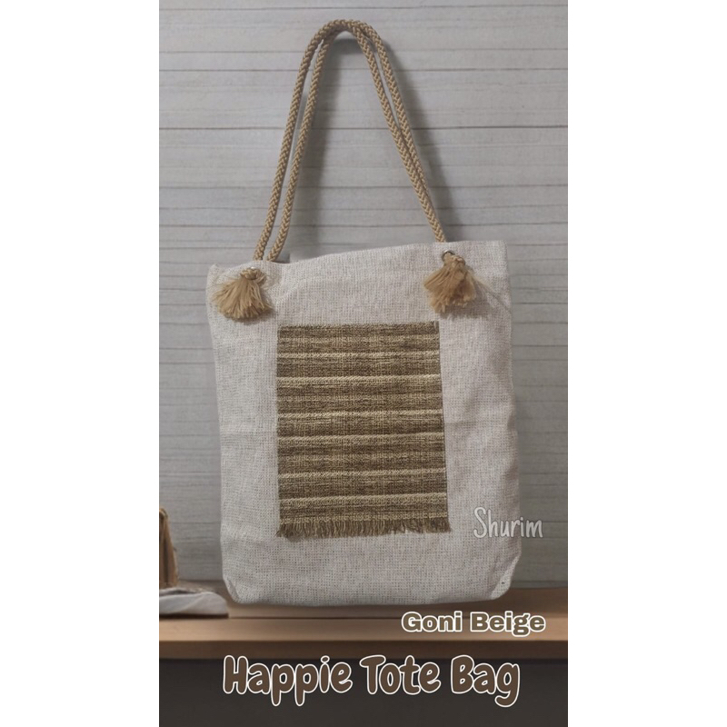 Happie Tote Bag/tas bahu/tas bali/denim/goni/kanvas/goonie/guni