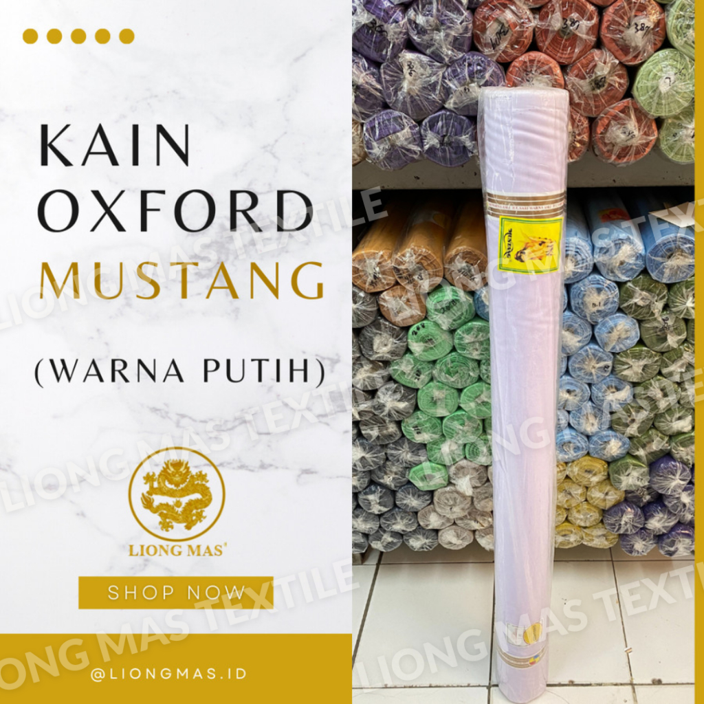 KAIN OXFORD MUSTANG ROLL WARNA PUTIH 1 Roll isi 27 Meter