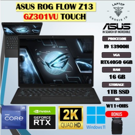 ASUS ROG FLOW Z13 GZ301VU TOUCH I9 13900H RTX4050 6GB/ 16GB 1TB W11+OHS+O365 13.4QHD NEBULA 165HZ PE