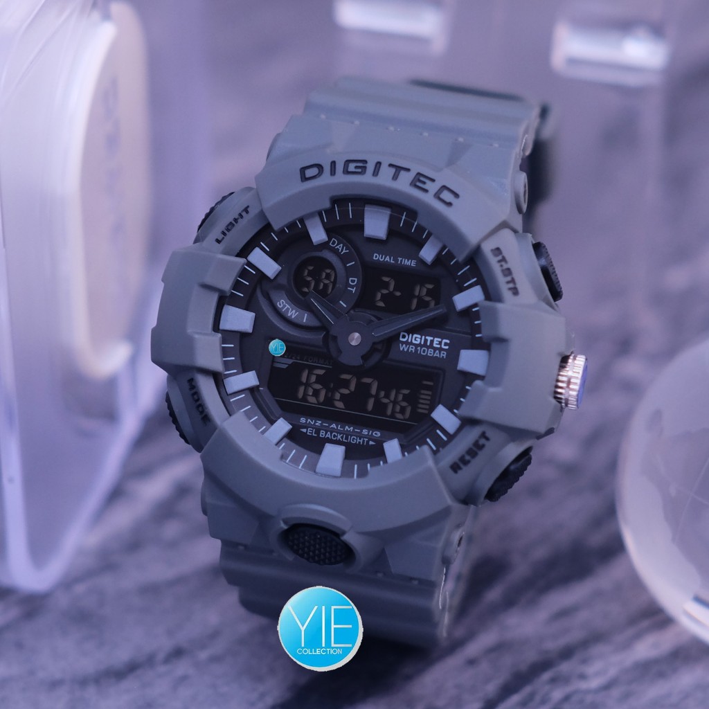 Jam Tangan Pria Digital Digitec DA 2112 T Abu Sport Army Dual Time Original Anti Air Strap Karet