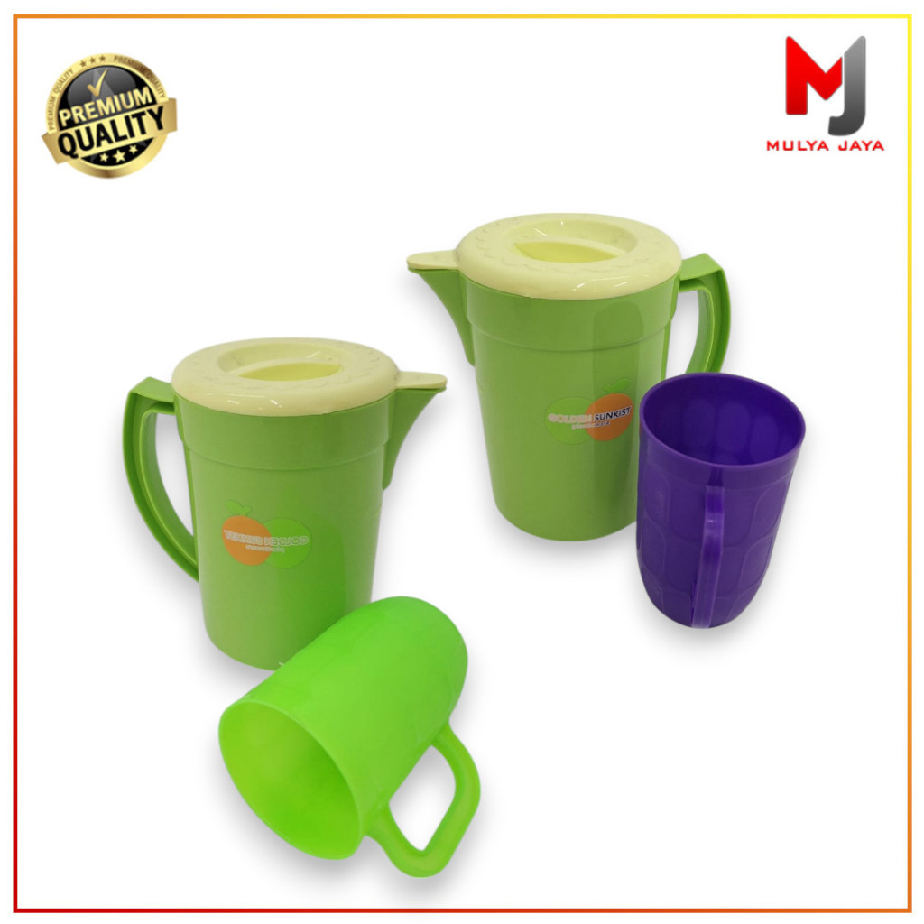 Mulya Jaya Set Teko Air Plastik Kecil 1Liter KAT 3008 Golden Sunkist Gelas Minum Teh Gagang Plastik