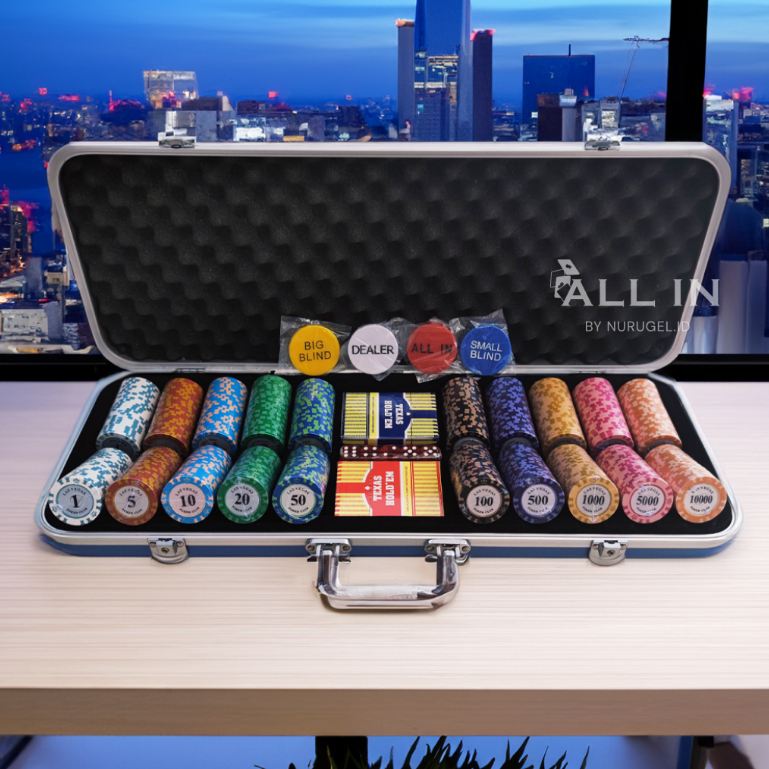 Poker Chip Set 500 pcs Premium Clay Coin + ABS Suitcase + Standard Playmat Texas Holdem