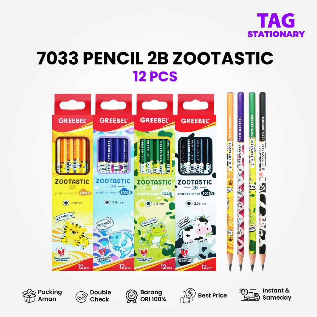 

GREEBEL Pensil Kayu 2B 7033 Zoootastic (12PCS/SET) / Pensil Tulis Pensil Ujian Sekolah Pensil Karakter