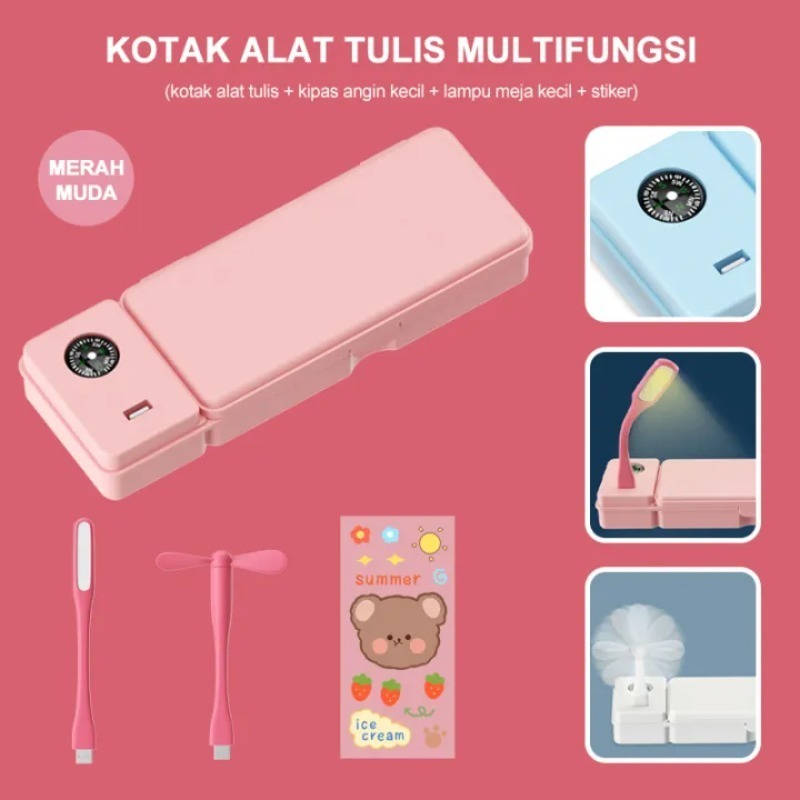 

gk 3 IN 1 Kotak Pensil Multifungsi Kotak Alat Tulis stationery Case Kotak Pensil Kipas Angin Lampu