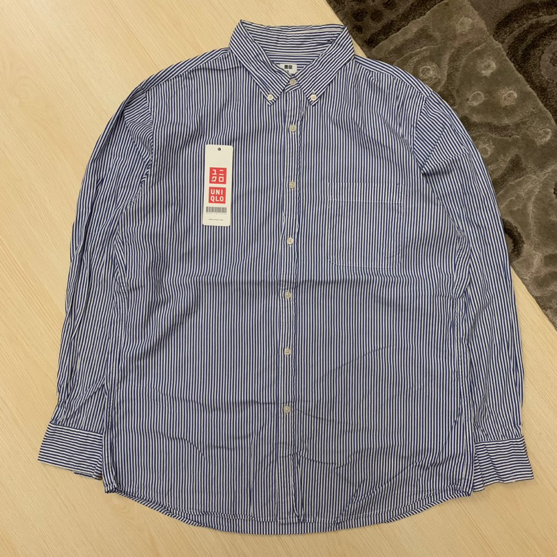 uniqlo kemeja lengan panjang motif garis ukuran XL jumbo besar unisex pria wanita original baju form
