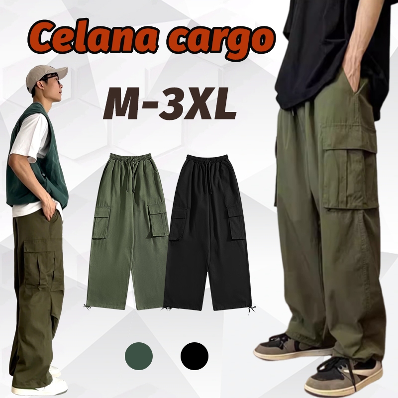 Celana cargo panjang pria celana cargo pria cargo loose pants fashion oversize korean style 2 warna 