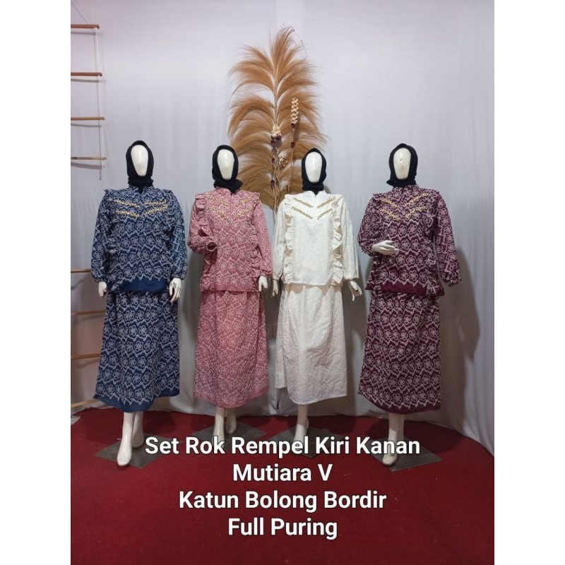 Stelan Rok Rempel Kiri Kanan Mutiara V Katun Bolong Bordir Full Puring