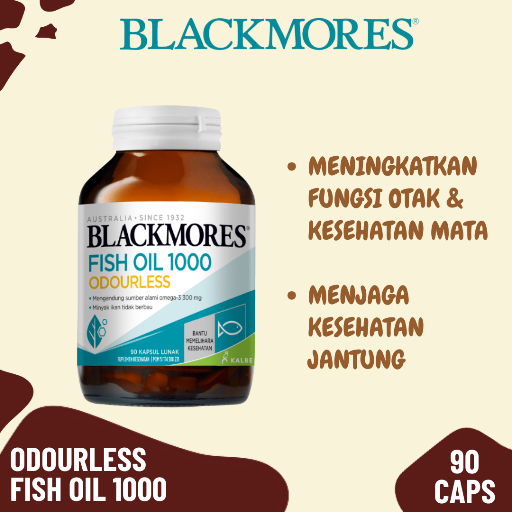 Blackmores Odourless Fish oil 1000 (90 Kapsul) - Suplemen - Omega-3 - Vitamin