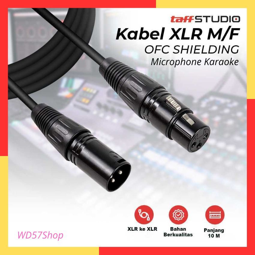 TaffSTUDIO Kabel XLR M/F OFC Microphone Karaoke Shielded 10 M Bahan Berkualitas untuk Mikrofon Peran