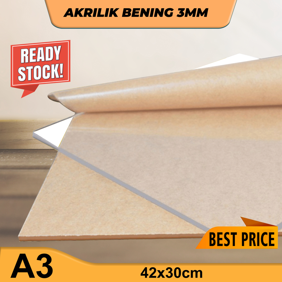

Akrilik Transparan / Akrilik bening / mika bening ukuran 3MM A3 42x30cm JunDW