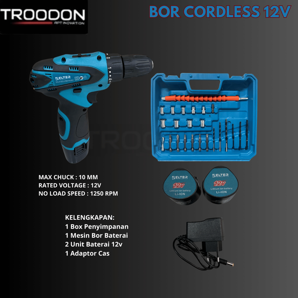 Mesin Bor Baterai 12 Volt Bor Tangan Cordless Drill Set Bor Batre Lengkap