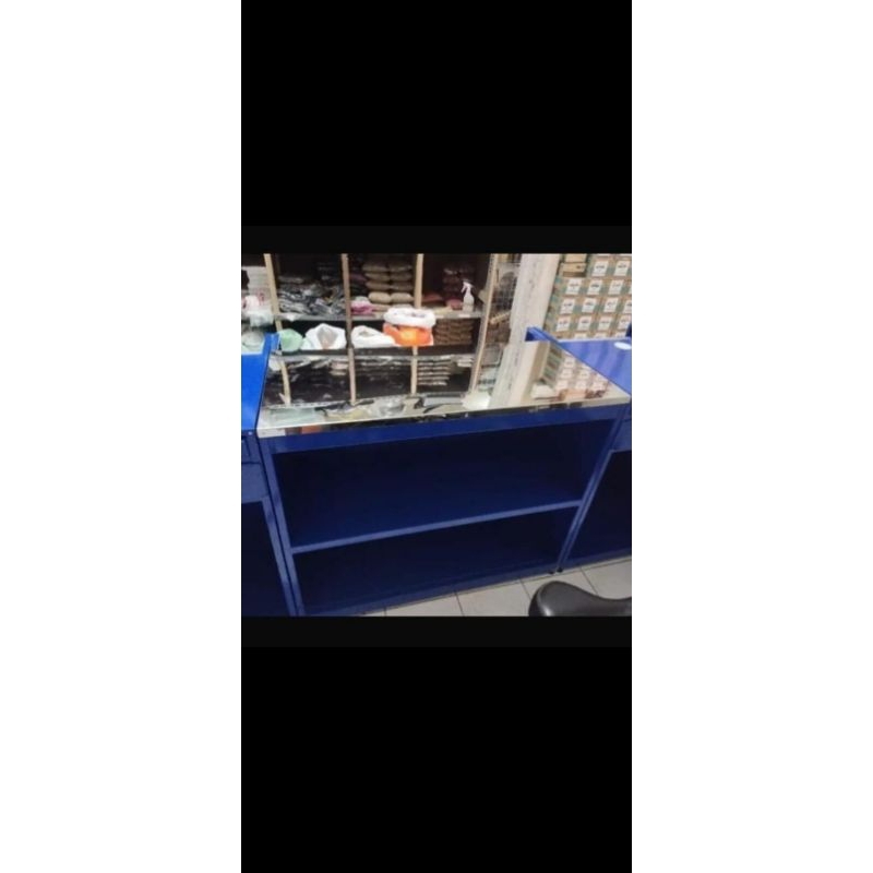 Meja kasir biru polos + ongkir subang