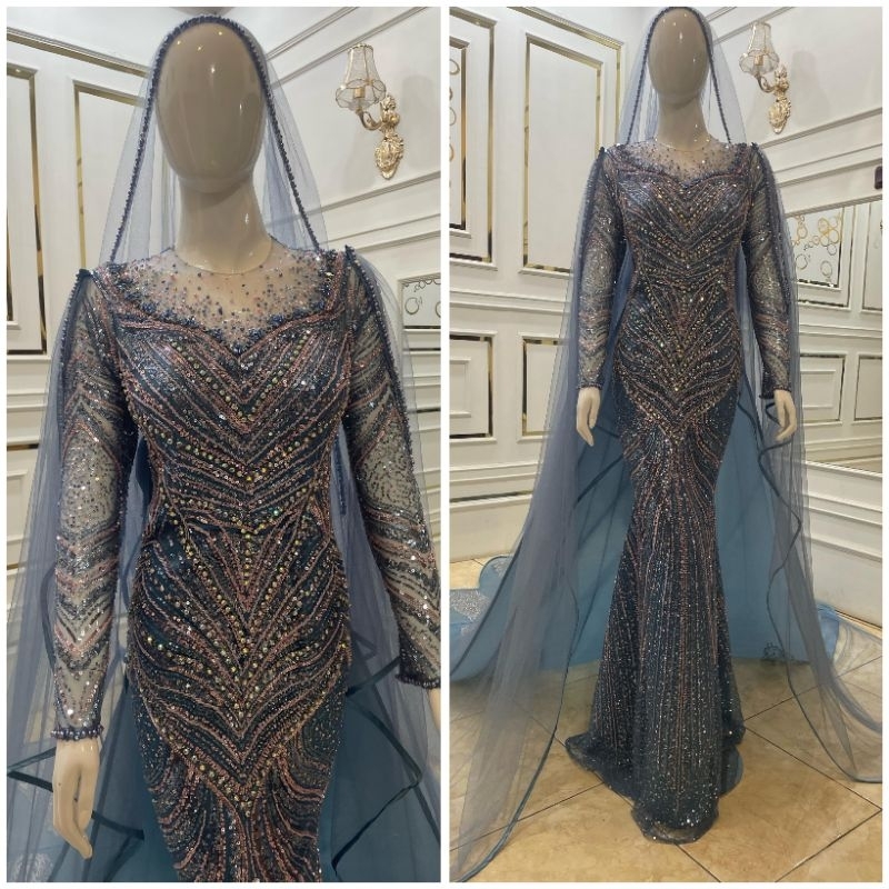 GAUN SLIM DRESS MUSLIMAH BEREKOR/BAJU PENGANTIN SLIM EKOR /GAUN DRESS WEDDING /BAJU PENGANTIN MODERN