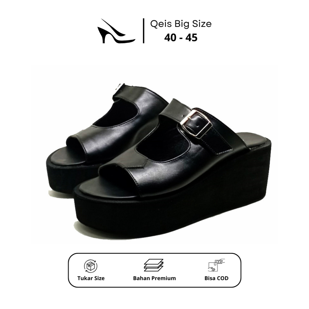BIG SIZE - Sandal Wedges Wanita Ukuran 40 41 42 43 44 45 / Sendal Ibu Ibu Mewah Hak Tinggi Kokoh