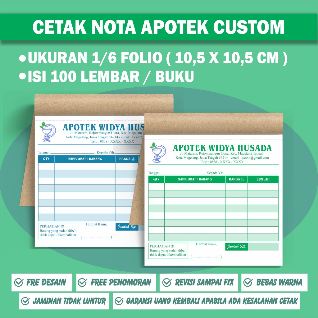 

Nota apotek custom ukuran 1/6 folio
