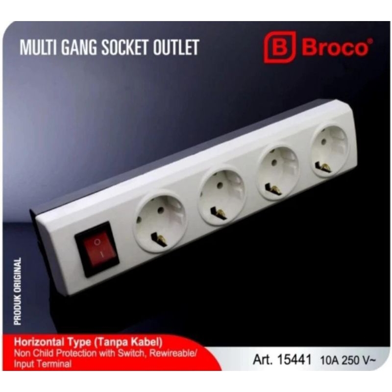 Broco Multi Gang Stop kontak Arde 4 Lubang + Switch (15441)