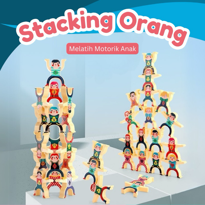 Mainan anak STACKING BLOCK Mainan Domino/ Stacking Block orang/ Domino Game Mainan Stacko Balok