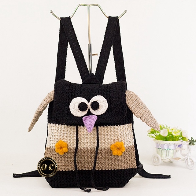 KODE T68L Tas anak perempuan tk sd lucu rajut karakter owel lucu bahan tebal banyak pilihan warna