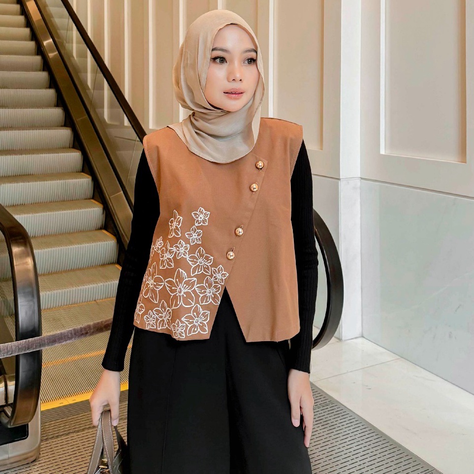 KODE R36A Bynissa  SALVIA VEST  Outerwear  Outer  Vest  Linen  Bordir  Embroidery