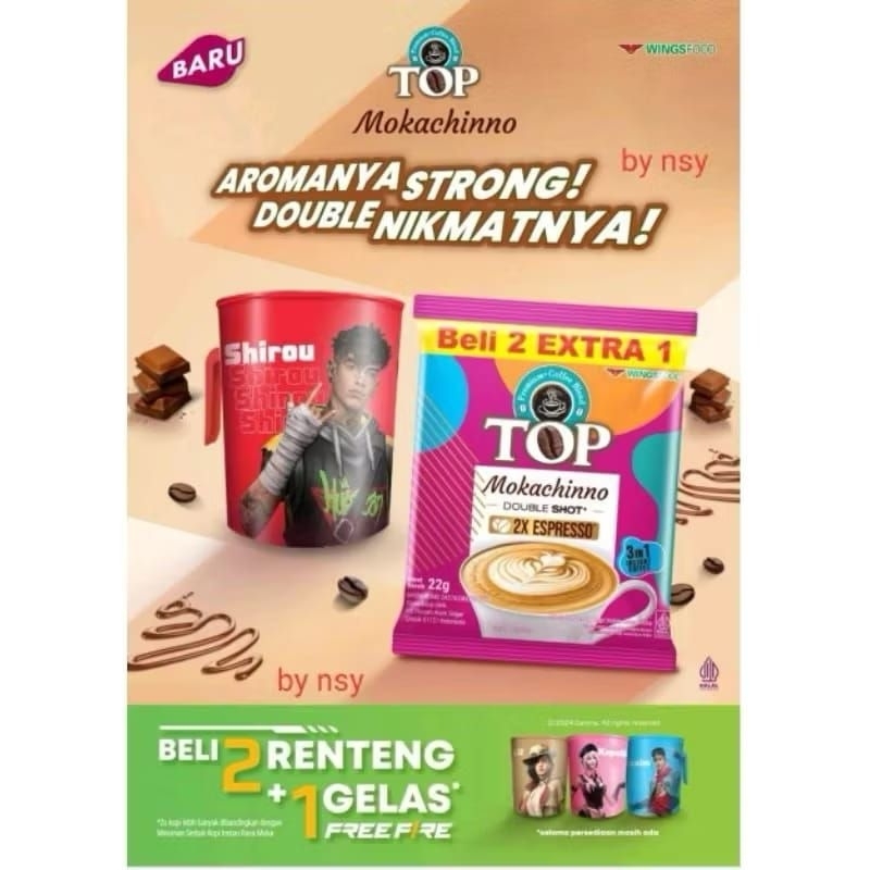 

top coffee mokachinno beli 2 renteng free gelas kulak