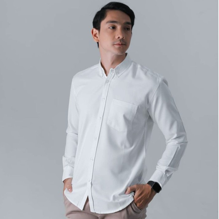 kemeja putih polos pria slimfit | kemeja formal polos putih hitam pria dewasa lengan panjang