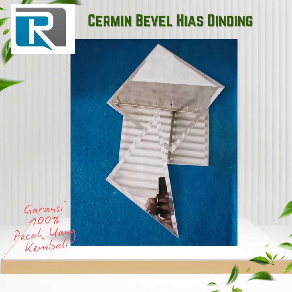 Cermin Bevel Hias Dinding FREE PACKING PETI KAYU + GARANSI PECAH 100%