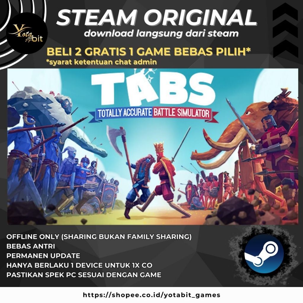 Totally Accurate Battle Simulator TABS T.A.B.S. PC Game + Mac Sharing Original Offline