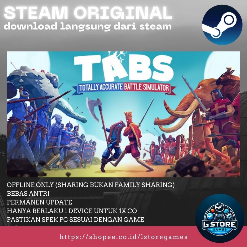 Totally Accurate Battle Simulator TABS T.A.B.S Game PC + Mac Sharing Original Offline