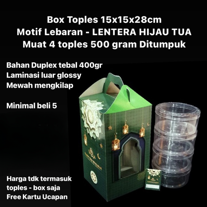 

Dus Jinjing Kemasan Toples 500gr Motif Lentera Hijau Tua 15x15x28