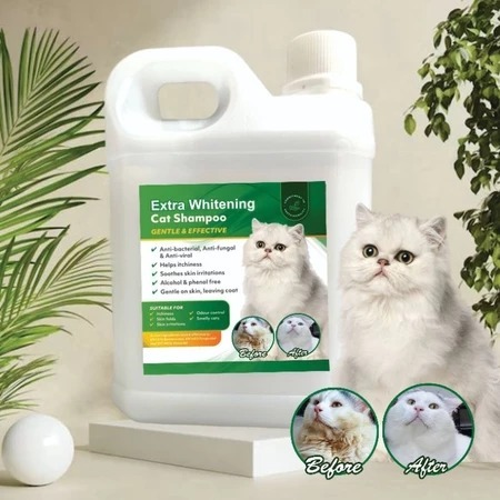 WHITENING SHAMPOO 1 LITER - Shampoo Plus Conditioner Kucing Putih Grooming Kucing Putih Pemutih Bulu
