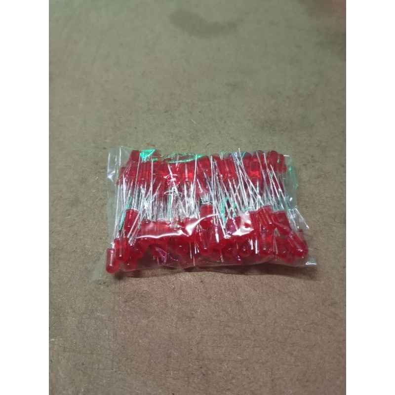 LAMPU LED MERAH -MERAH 5 mm 1.9-2.1v ARUS 15-18mA PER 100 BIJI