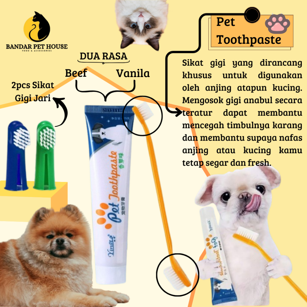 Sikat Gigi dan Odol Set Pembersih Karang Gigi dan Bau Mulut Anjing Kucing - Sikat Gigi Kucing dan Od