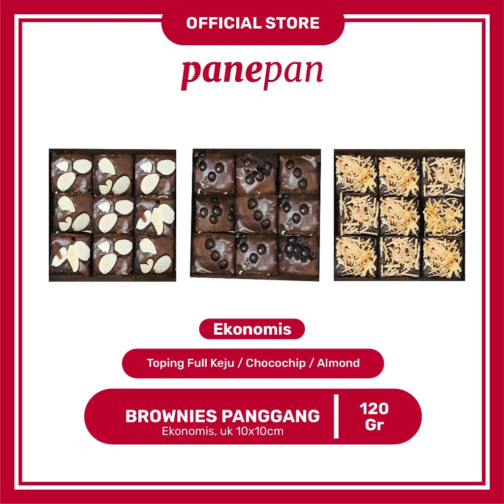 

Brownies Panggang Ekonomis Ukr 10x10 By Panepan | Fudgy Melted | Coklat | Keju | Almond