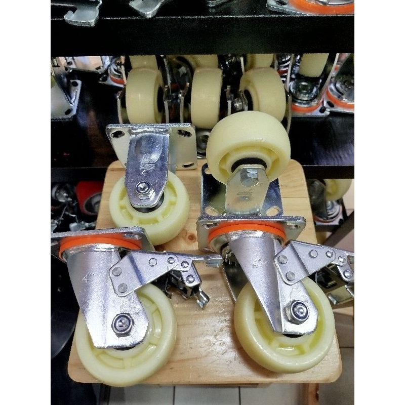 RKS - Roda 4" inch HT Nylon Heavy Duty Double bearing caster 1set ( 4pcs ) ( 2 Mati + 2 Rem) Roda tr