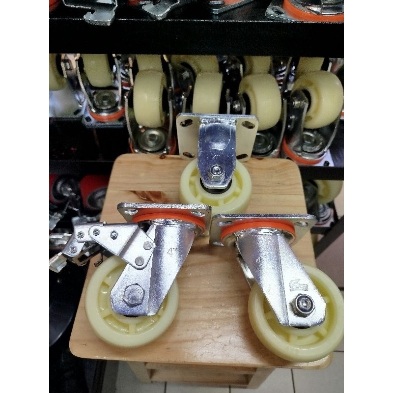 RKS - Roda 4" inch HT Nylon heavy duty double bearing caster hidup mati rem roda troli 4 inchi ( Beb