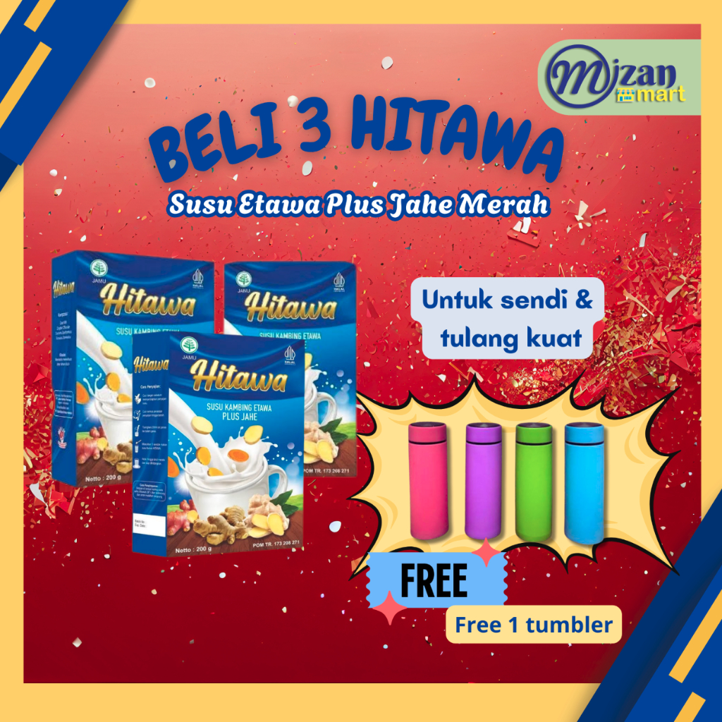 

Free Tumbler !!! Paket 3 box HITAWA Gratis Tumbler Susu Etawa Plus Jahe Merah Atasi Masalah Tulang & Sendi