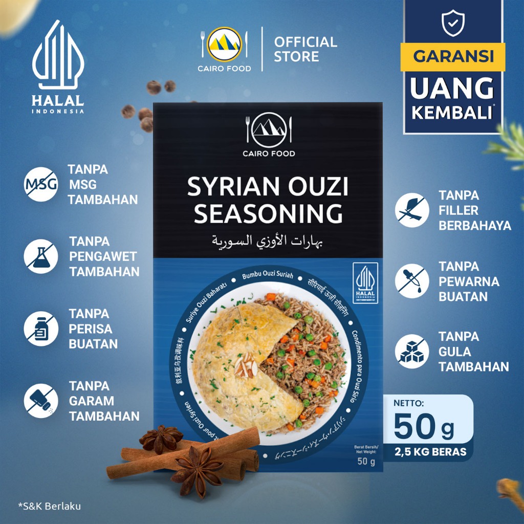 

Bumbu Syrian Ouzi Sehat – Tanpa MSG, 100% Rempah Murni | Cairo Food